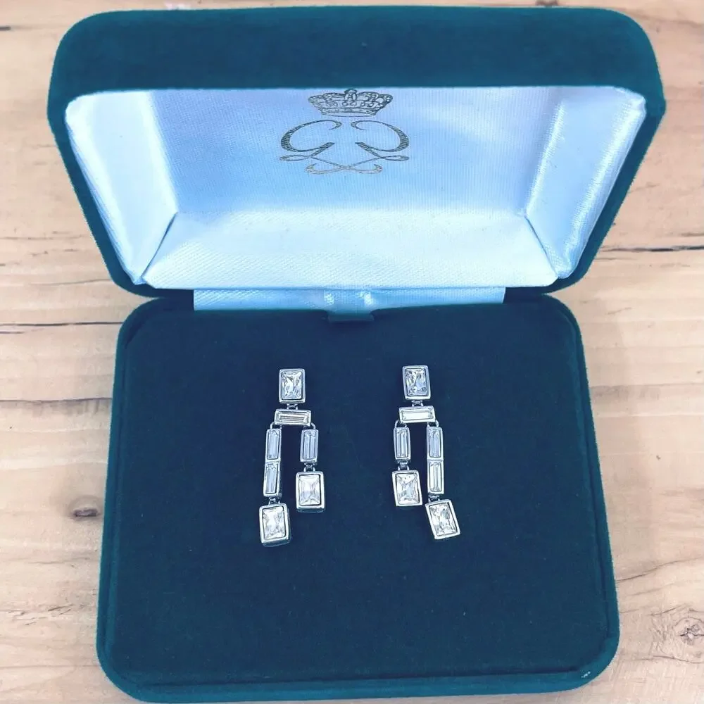 Vtg Clarion-Pell GRACE KELLY Crystal Baguette EARRINGS Lady Princess Monaco MCM